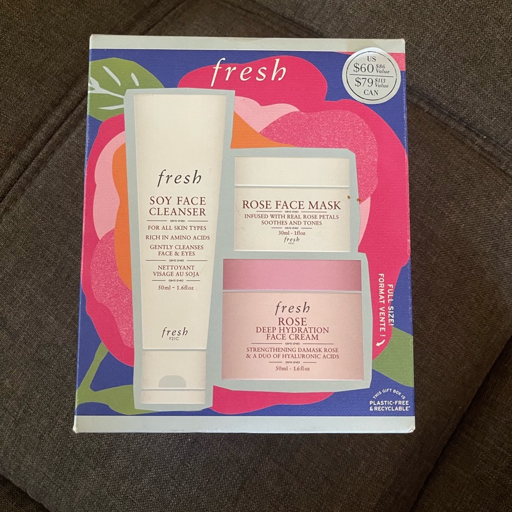 Fresh Soy cleanser , Rose face mask and rose deep hydration face cream